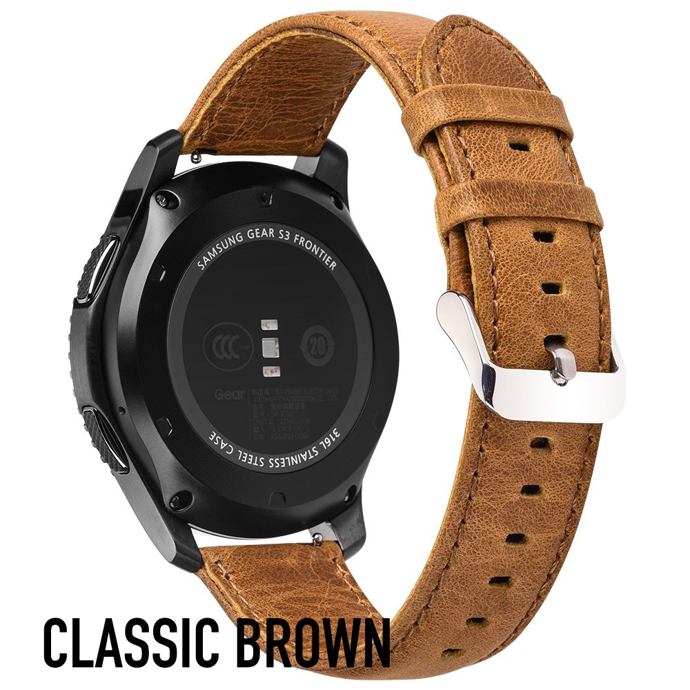 Genuine Leather Strap Lebar 22mm Untuk Samsung Galaxy Watch 46mm, Gear S3, Amazfit Pace