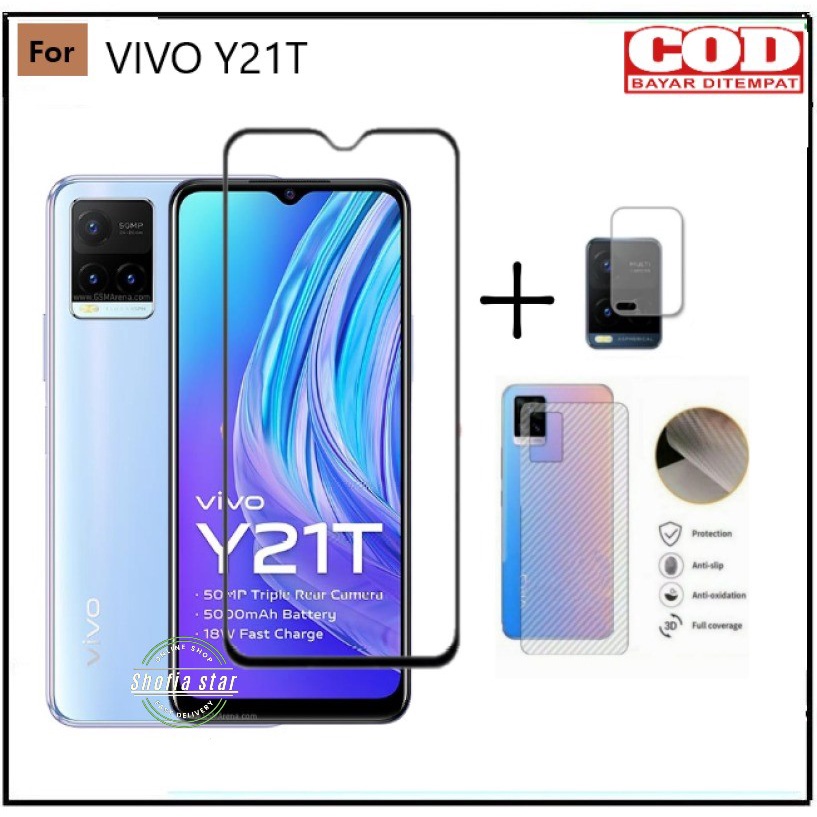 PAKET 3IN1 TEMPERED GLASS VIVO Y21T Y53S Y75 5G TG LAYAR ANTIGORES KACA FULL COVER