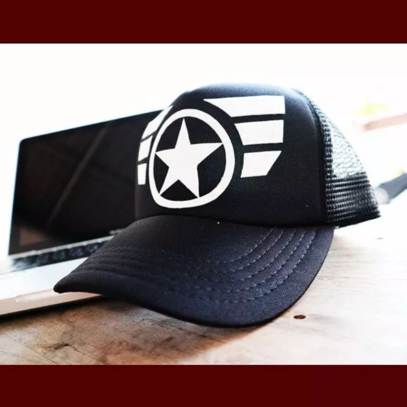 EMOEMO-Topi Baseball Pria anak Logo CAPTAIN AMERICA Snapback Topi Trucker Jaring Premium