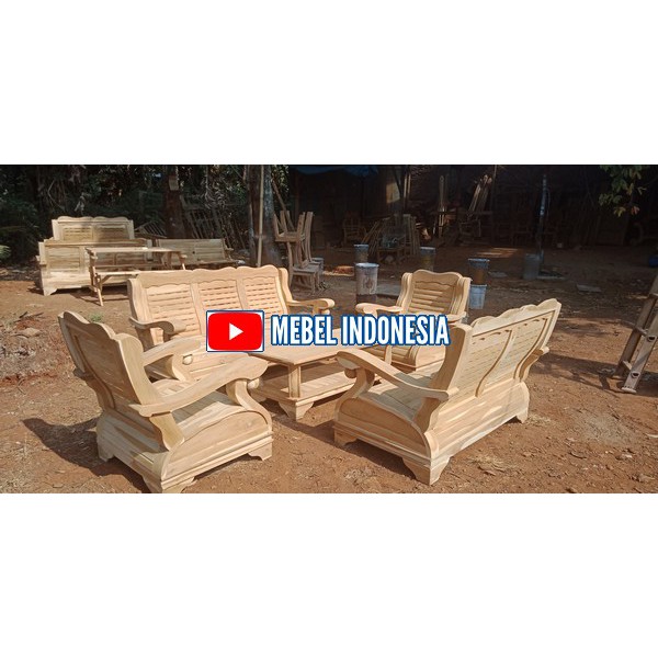 Kursi Tamu Gajah Set Ruang Minimalis Rumah Modern Kayu Jati Unfinishing