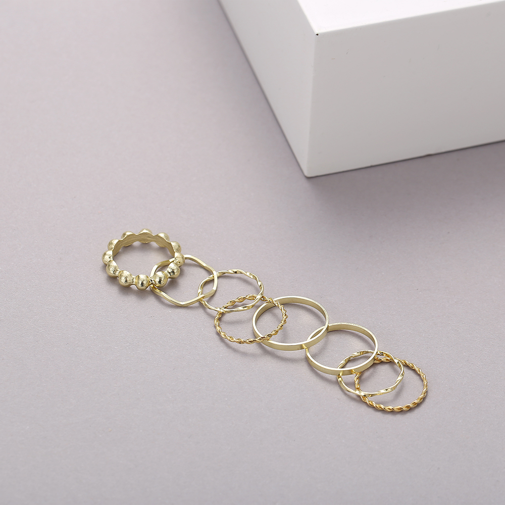 YEEZII Simple Gold Wave Ring Set Exquisite Geometric Circle Twisted Knotted Twist Line Rings Women Jewelry Accessories