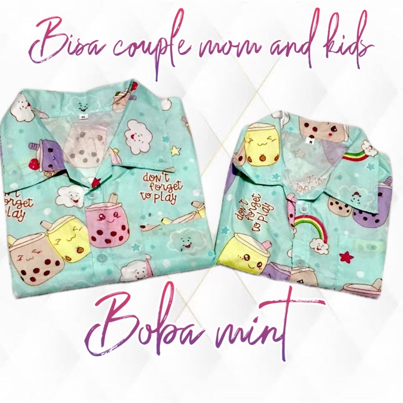 BOBA MINT bajutidur piyama bisa couple mom kids and family / baju pasangan ibu anak keluarga motif