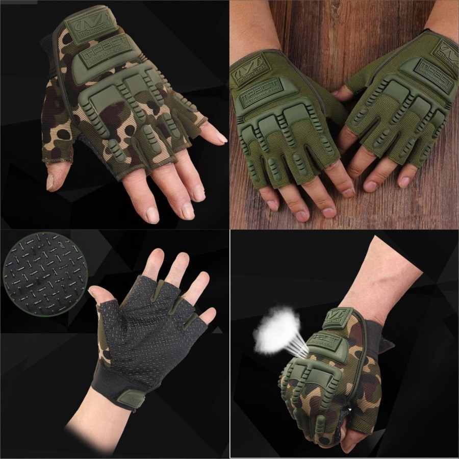 Sarung tangan pria polisi motor tentara Tactical Impact mechanix wear setengah jari Half Finger