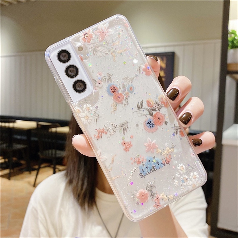 Soft Case Tpu Transparan Motif Print Bunga Compatible for Iphone 13 12 Pro Max 12 11 Pro Max X Xr Xs Se 2020 Max 8 7 Plus 13 Mini Flower Printing Series Full Picture Phone Case Transparent TPU Soft Silicone Protective Cover