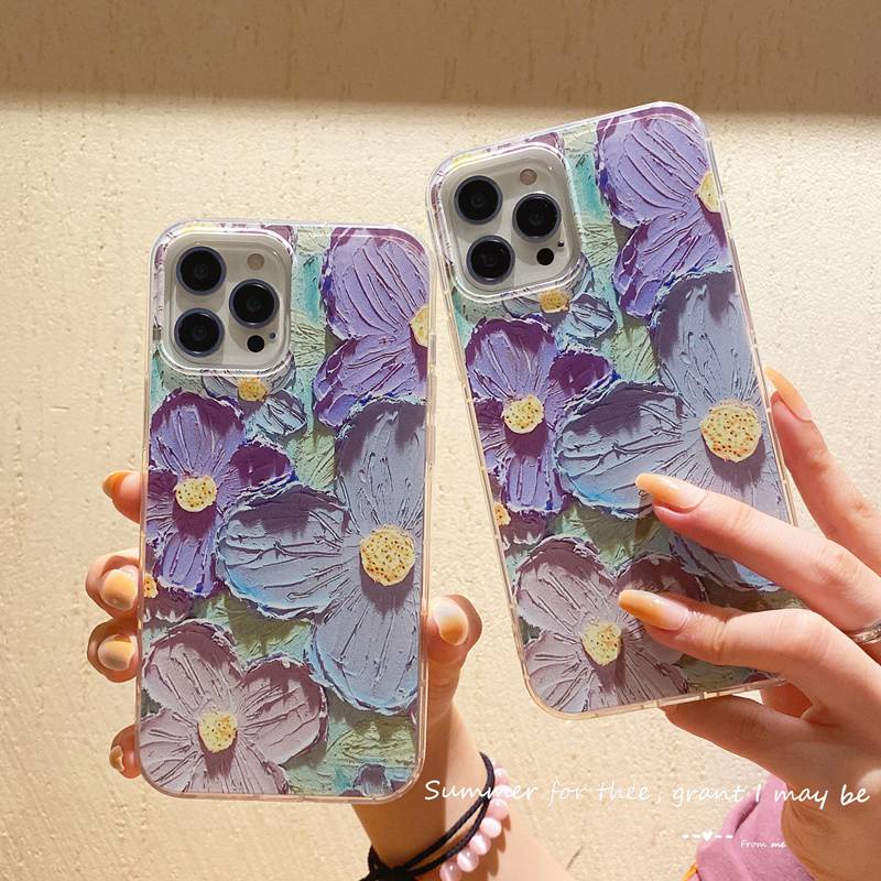 Unique Oil painting purple flowers Silicone Case VIVO Y21S Y21A Y21E Y21G Y50 Y30i Y20S Y20i Y12S Y93 Y91C Y95 V9 S1 V20 V15 Pro V11i V20SE V21 Y19 Y15S Bumper Protect Cover Casing