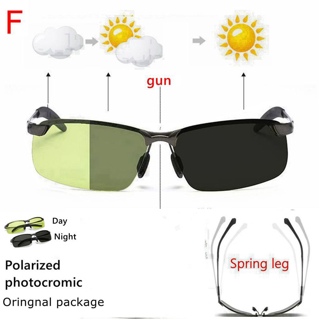 UV400 Kacamata Polarized Photocromic Pria Wanita Photocromic Siang Malam Auto Change Color-F