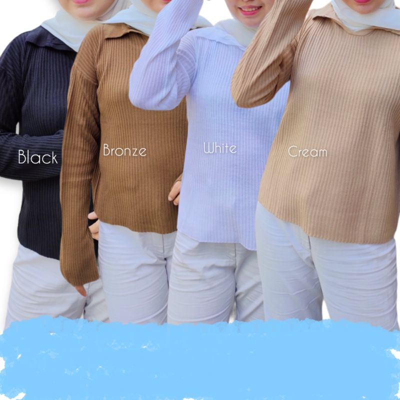 Aeris Crop Blouse Knit Sweater Kra Polo Rajut