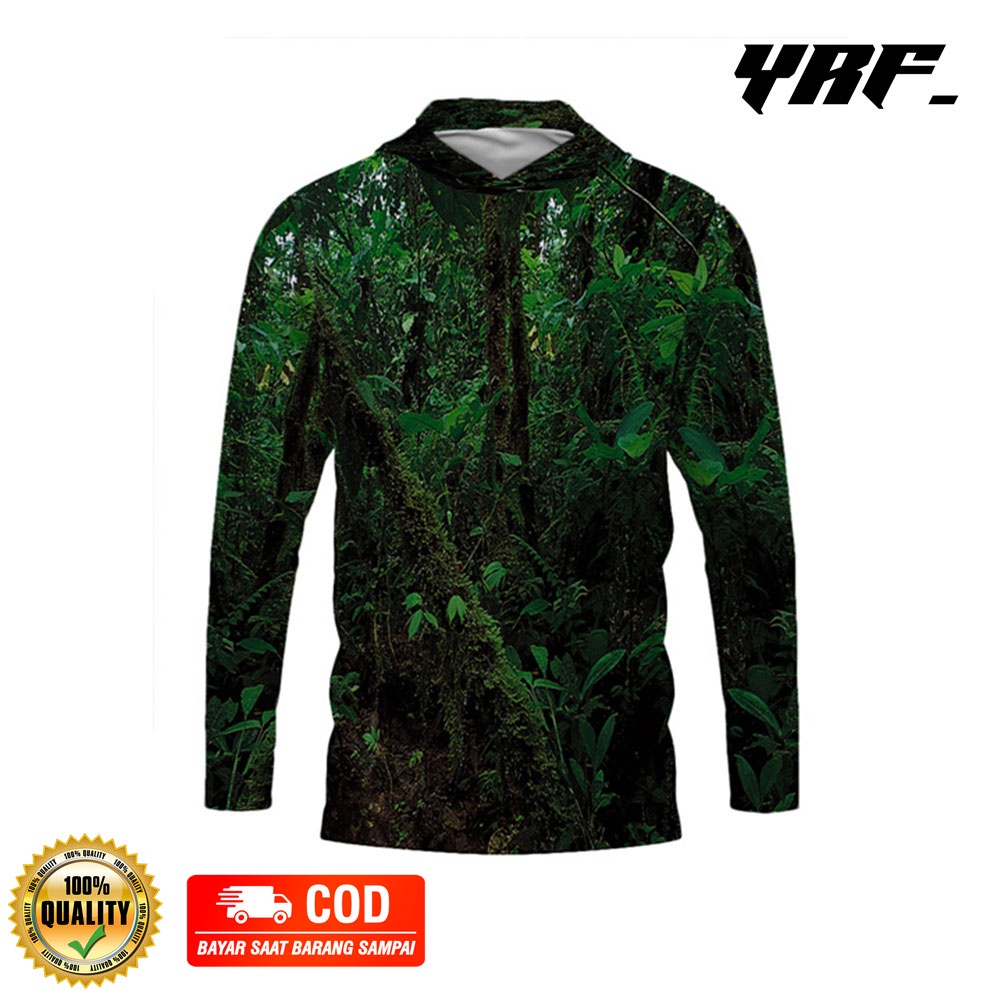 Kaos Jersey Berburu Lengan Panjang Camo Baju Kamuflase Hunting Hoodie Motif Hutan Tropis Forest 3D M