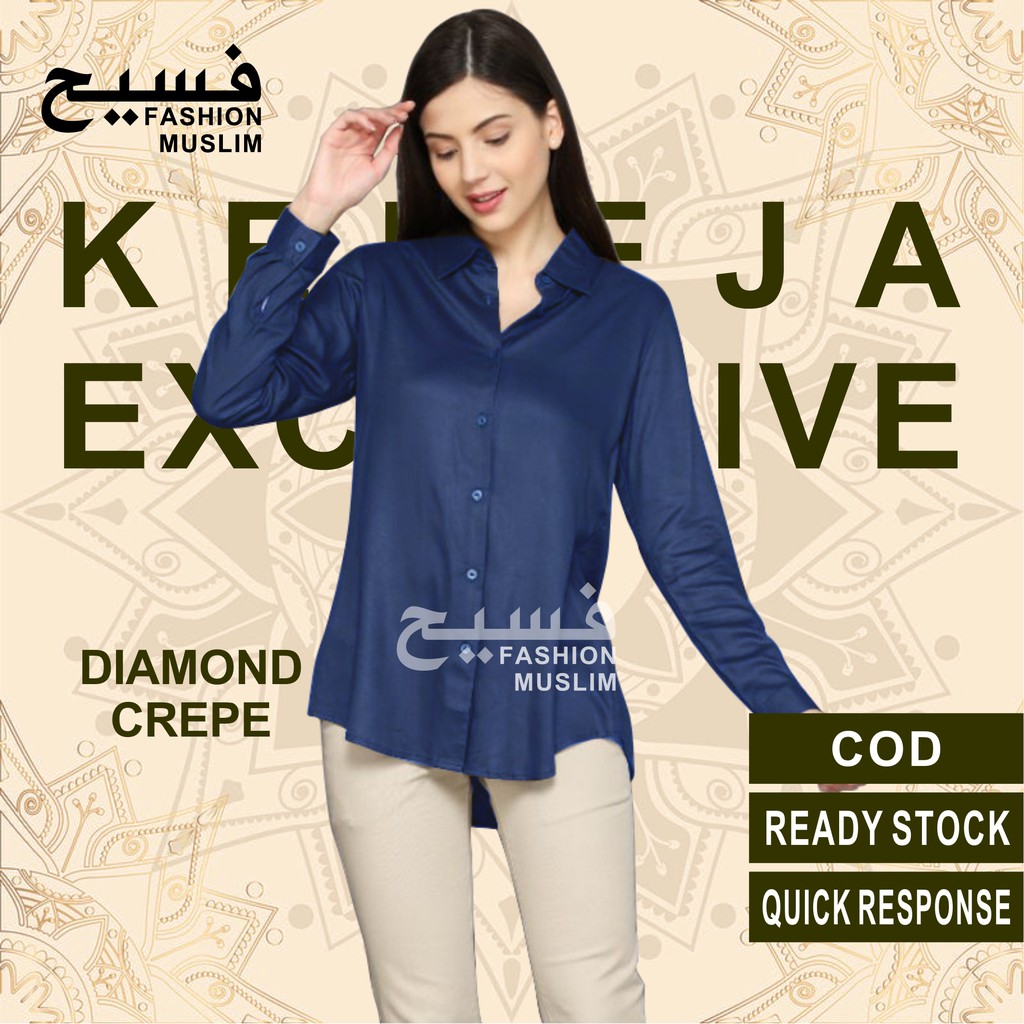 kemeja wanita polos lengan panjang basic kekinian hem cewek baju kantor slimfit simple terbaru murah-NAVY