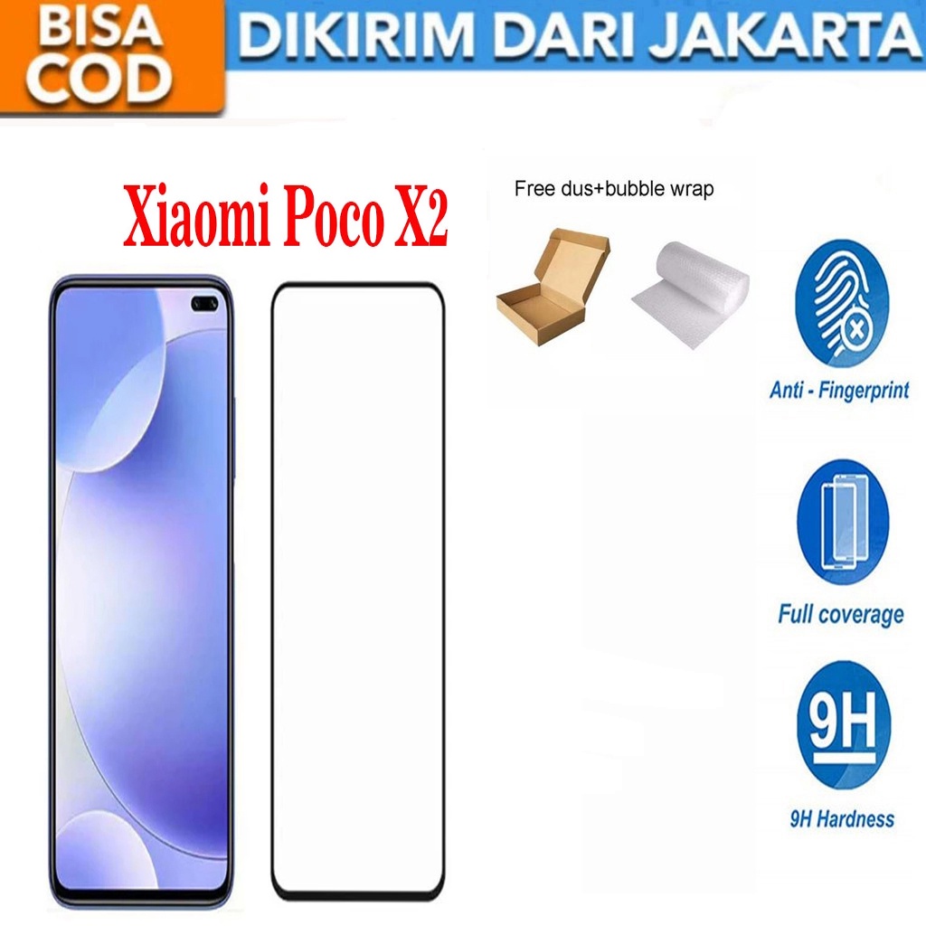 Tempered Glass Xiaomi Poco X2 Full Cover / Full Screen Protector Anti Gores