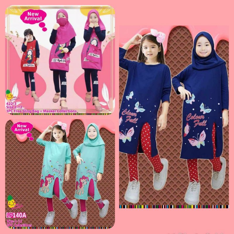 BAJU MUSLIM ANAK PEREMPUAN - SETELAN BAJU MUSLIM ANAK CEWEK 2-3 TAHUN - TUNIK ANAK