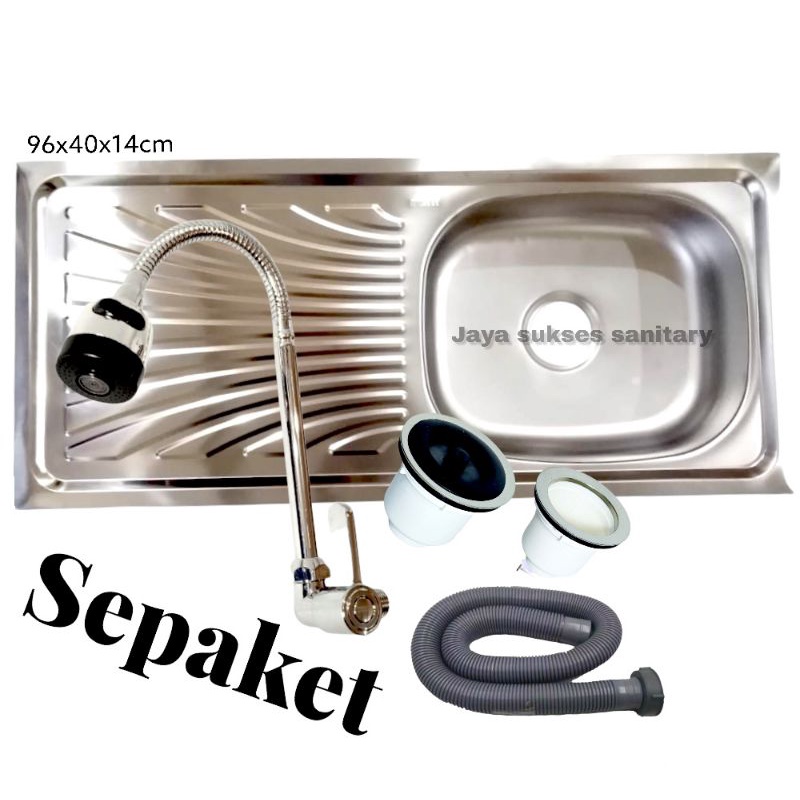 Bak Cuci Piring / Wastafel Cuci Piring Stainless 96x43 Cm Free Selang + Afur + Kran Stainless