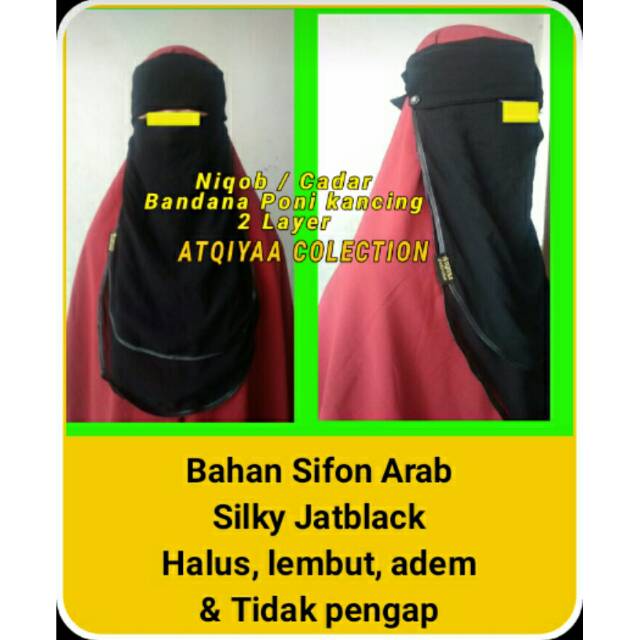 Niqab cadar bandana poni kancing 2 layer list