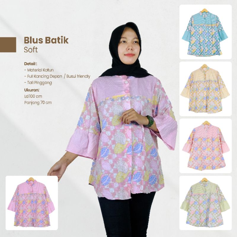 Blus Wanita Motif Batik Soft Terompet