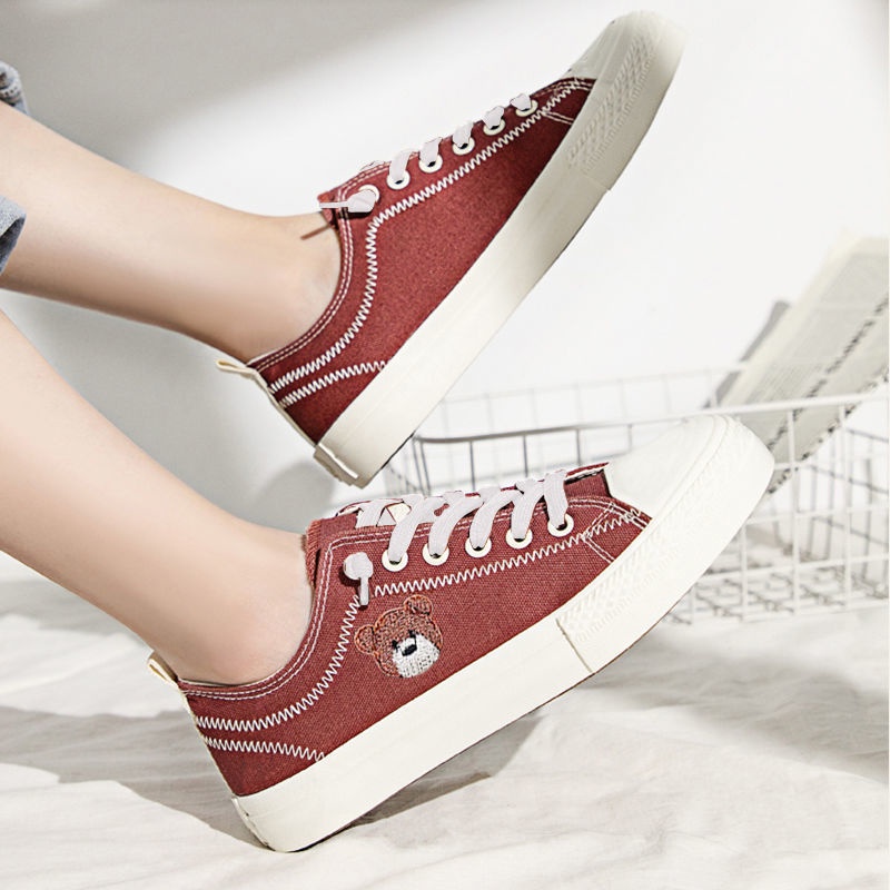 Gobra ♕ SEP003 (Tanpa Kotak) Sepatu Kanvas Wanita Bear Beruang Model Korea Fashion Casual Sport Import