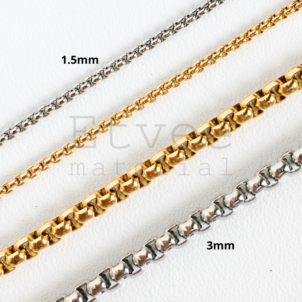 (METERAN) square pearl chain rantai rolo kalung gelang STAINLESS STEEL