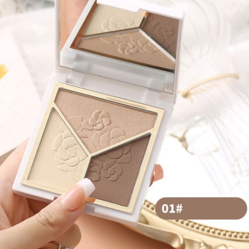 Medan Termurah Highlighter &amp; Repairing palette Tri color Powder Highlighter matte 3 warna