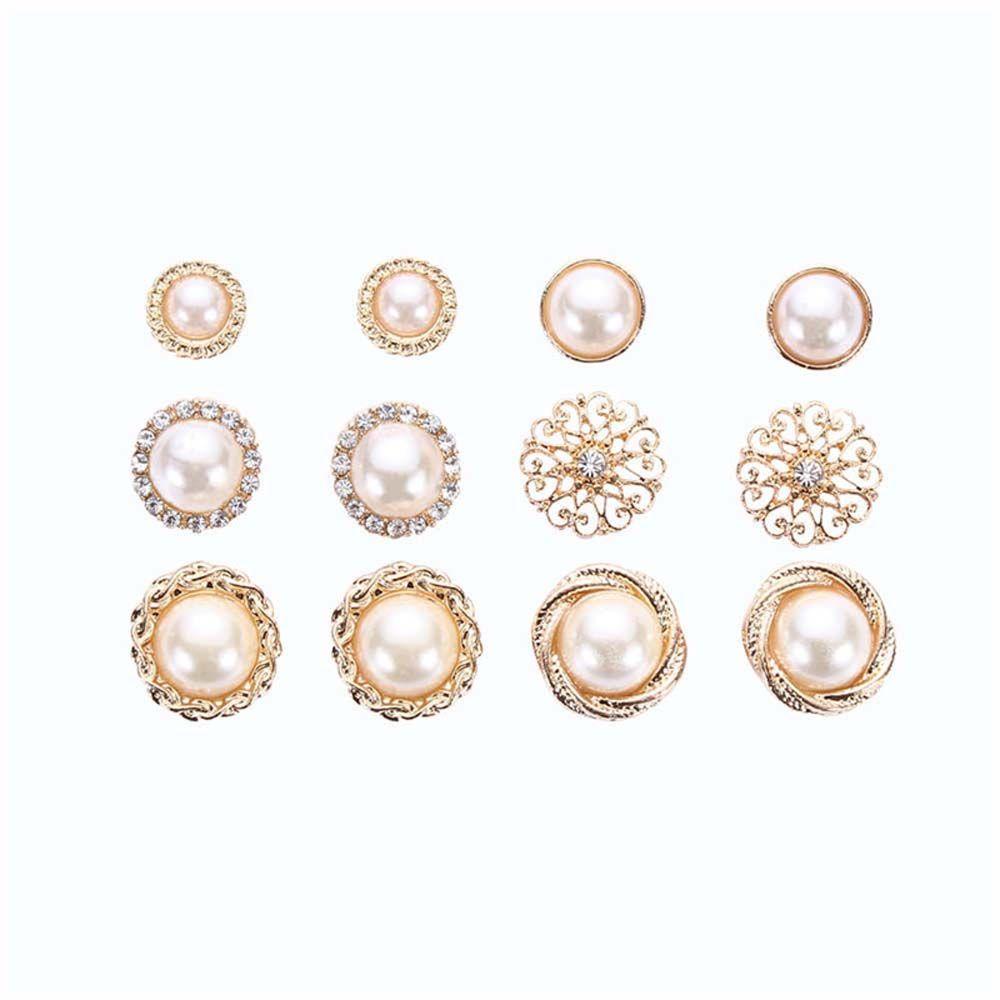 Mxbeauty 6 Pasang / Lot Anting Tusuk Retro Vintage Bentuk Bunga Warna Emas Hias Mutiara Imitasi Untuk Wanita