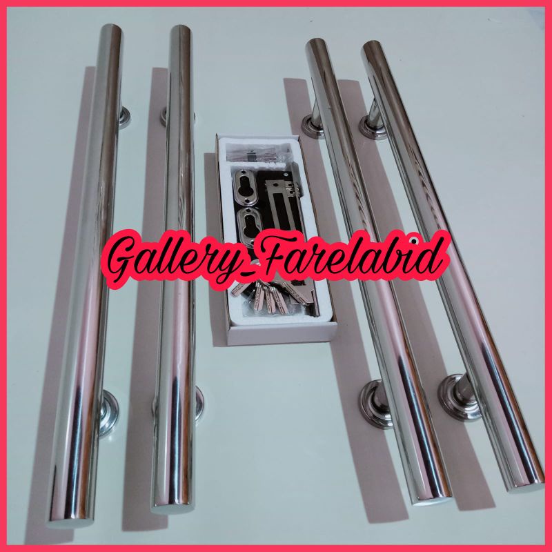 Panjang 80 Cm Handle Pintu Rumah Stainless Steel Bulat Jumbo 60 Cm Full Set Body Kunci Gagang Pintu Rumah Modern 45 Cm Set Bodi Pelor Pegangan Pintu Kupu Tarung Besar Tarikan Pintu Rumah Utama Minimalis