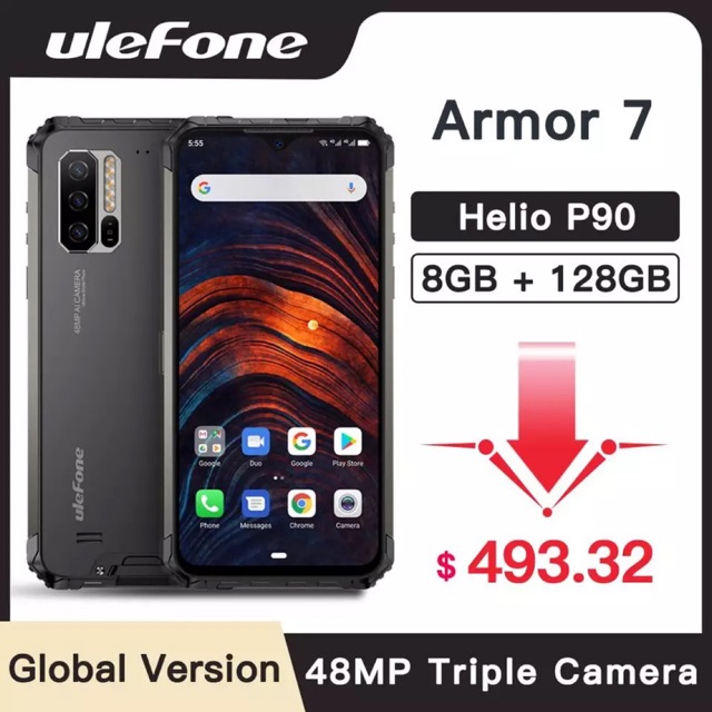 Ulefone armor 7 IP68 Smartphone Rugged Android 9.0 NFC Helio P90 Octa Core 6.3 “8GB + 128GB 48MP 4G”