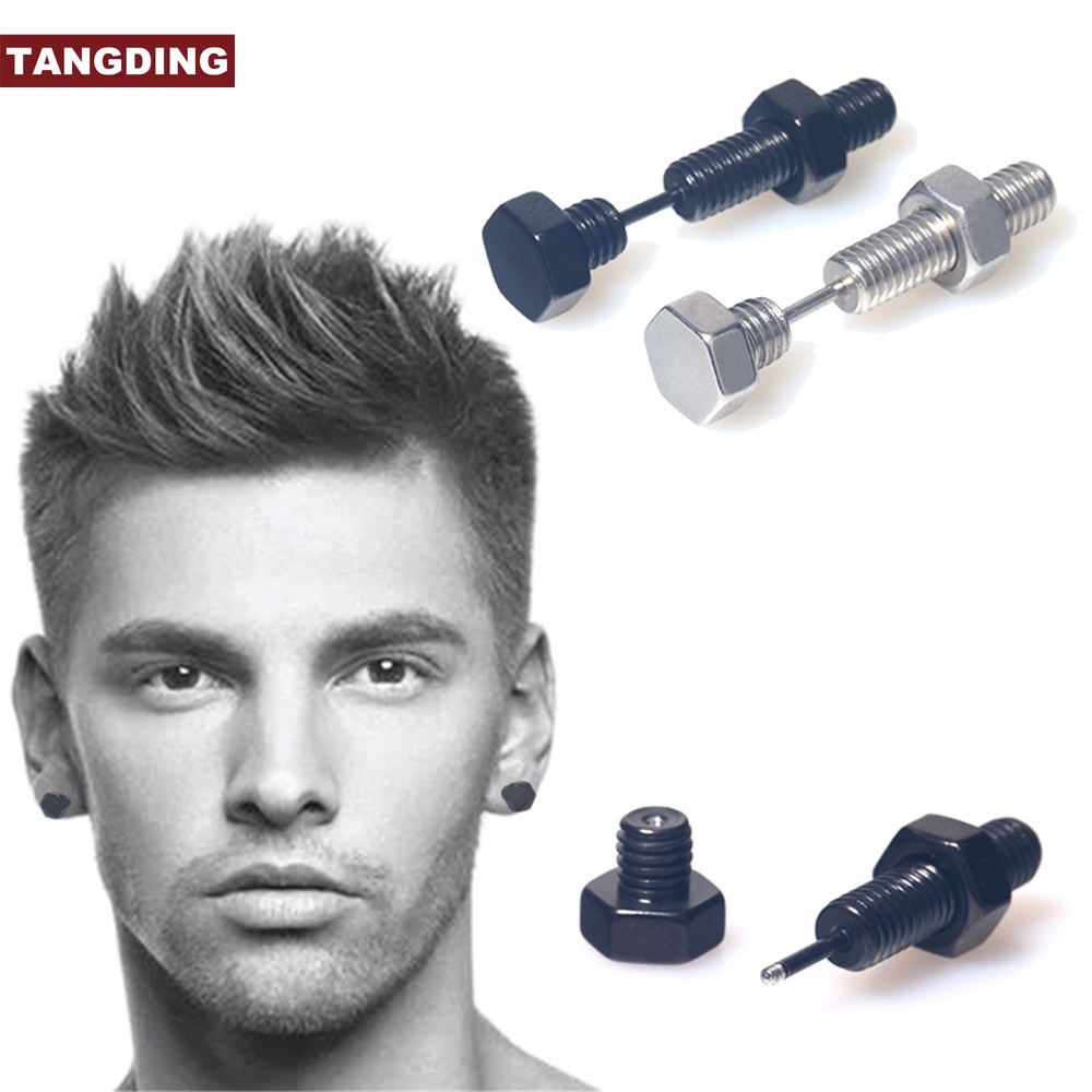 Anting Stud Piercing Bentuk Sekrup Bahan Stainless Steel Gaya Punk Rock Gothic Untuk Unisex