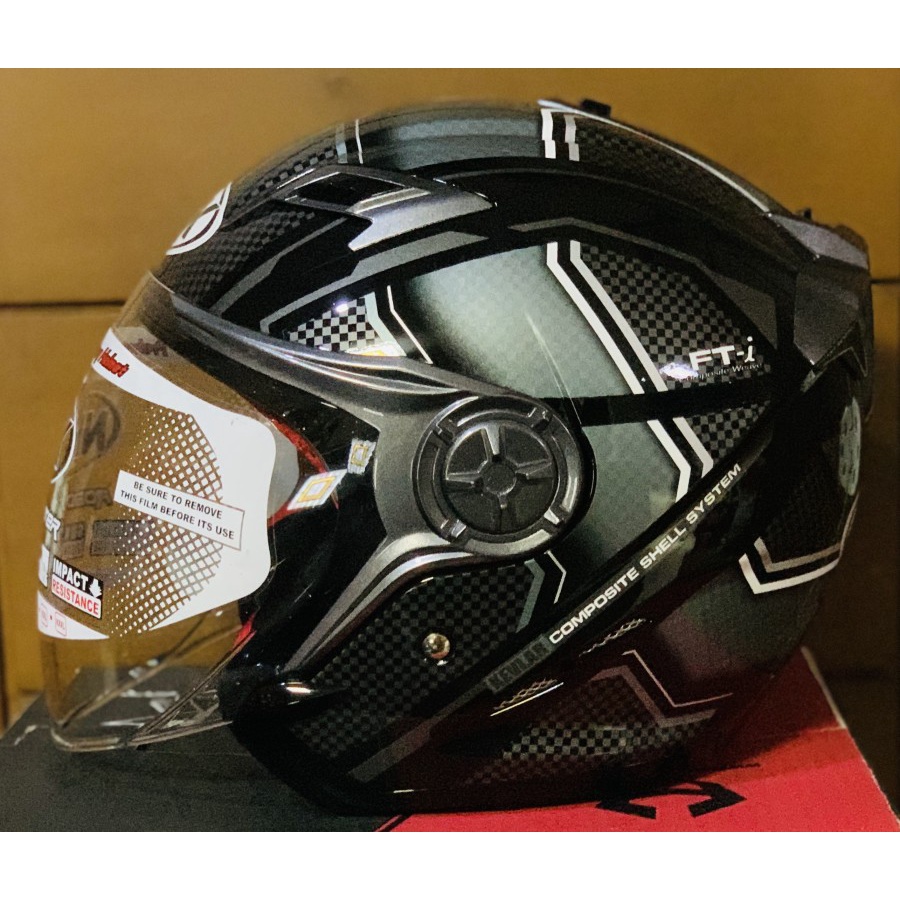 Helm NHK Gladiator FTI Black Silver Glossy Double Visor Half Face