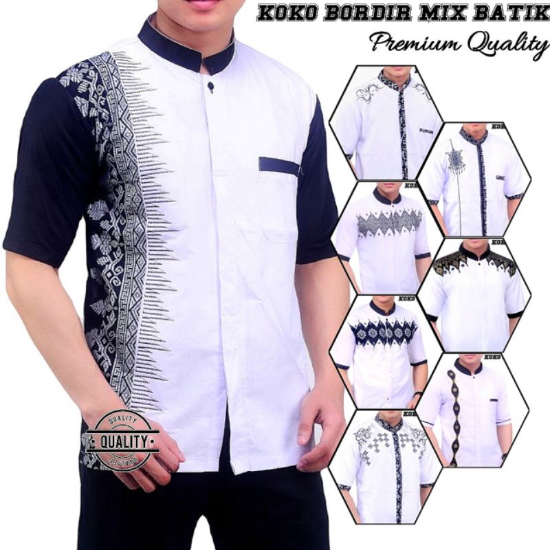 DISKON Baju koko lengan pendek pria dewasa terbaru koko batik koko bordir murah koko putih pendek