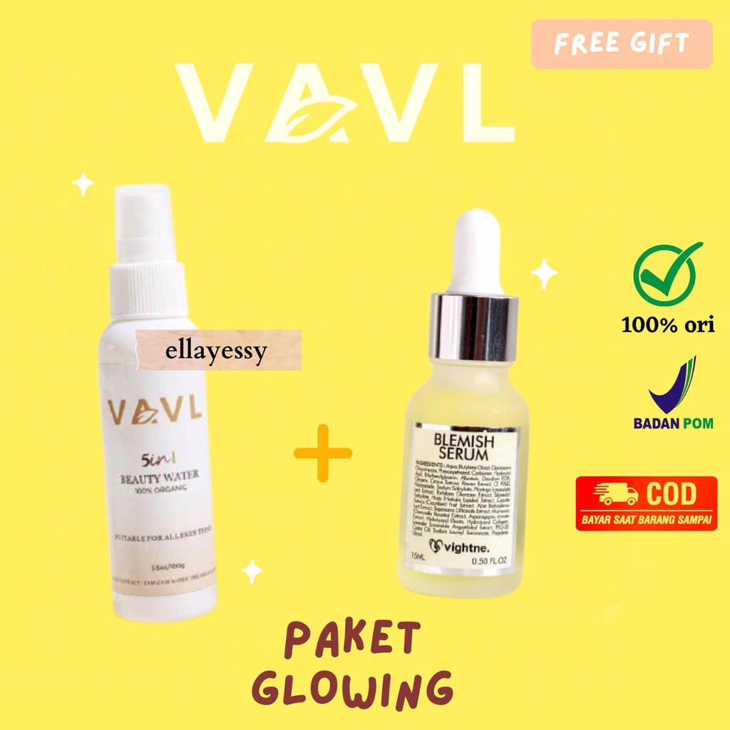 VAVL TERLARIS paket beauty water + blemish serum + free gift