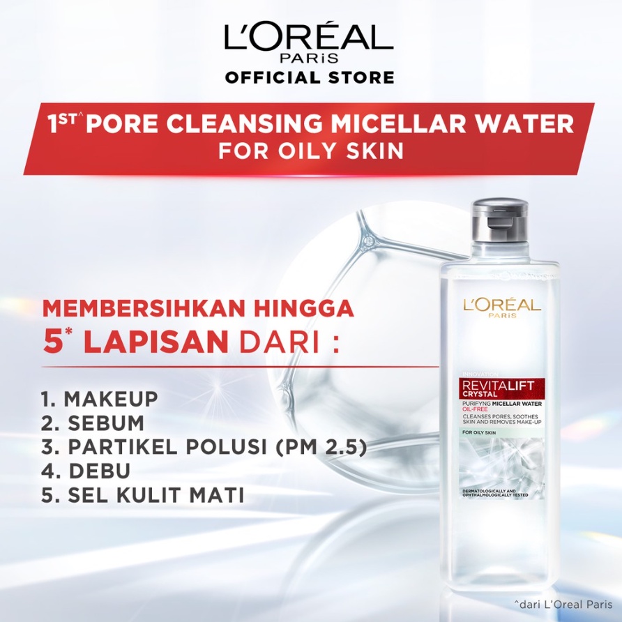 Loreal Revitalift Crystal Purifying Micellar Water Oil Free 95ml 400 ml Original - L'oreal Paris Pembersih Wajah Make Up 95 400 ml COD