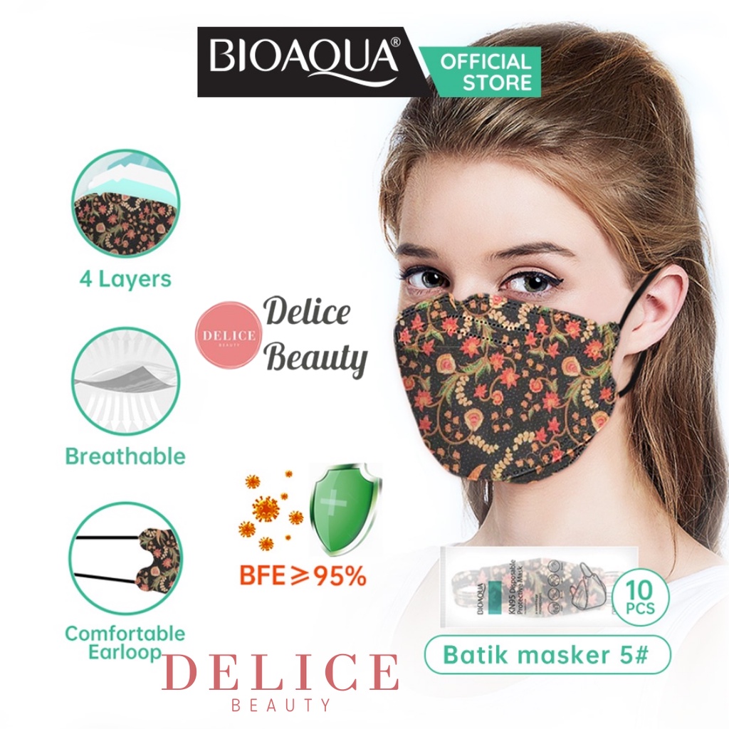 BIOAQUA Disposable Masker Batik 4Ply Earloop Face Masker Kn95 Wajah Masker