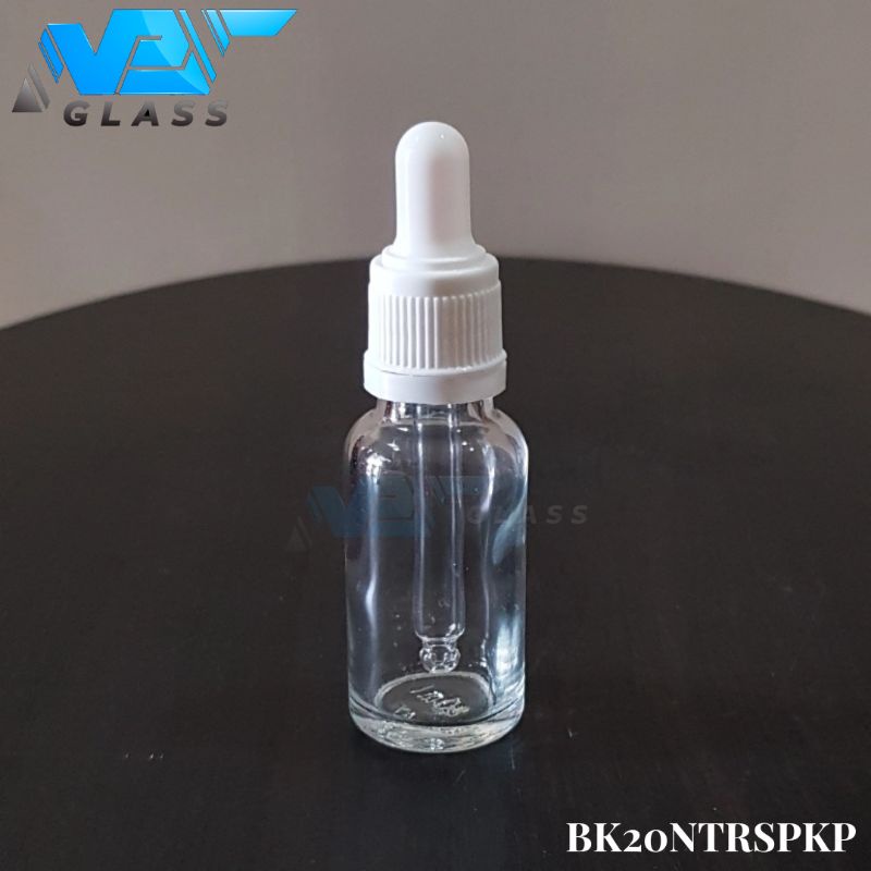 botol kaca pipet 20ml bening tebal - ring segel putih