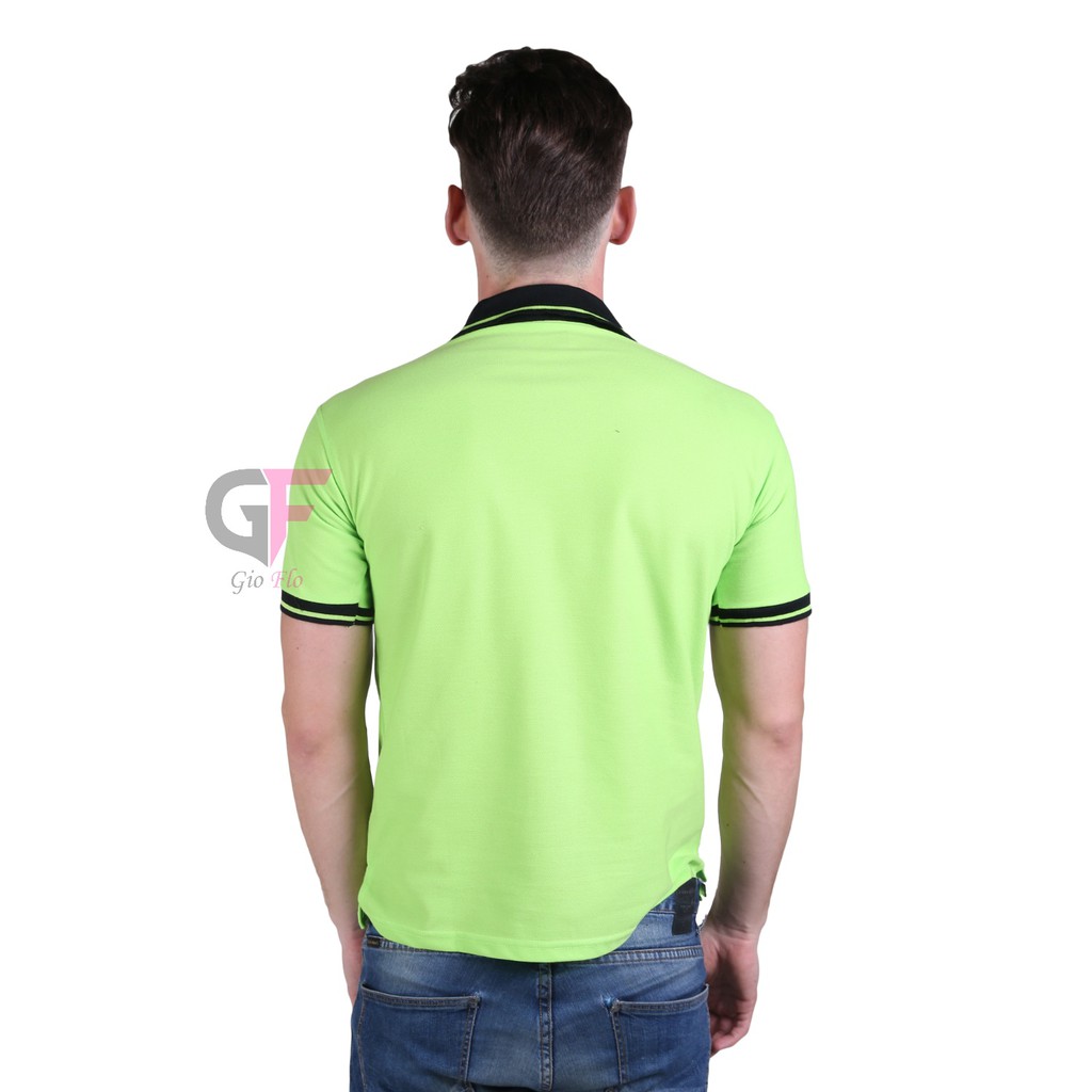 GIOFLO Atasan Casual Pria Polo Shirt Panjang Hijau Stabilo Kerah Hitam / PLS 14
