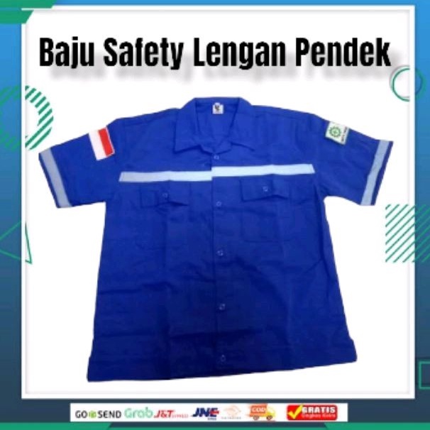 Baju Safety/Baju Kerja/Baju Proyek K3 lengan pendek -Biru BCA,L
