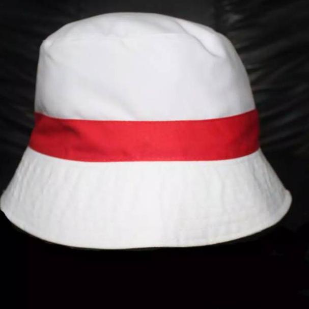 Topi Bucket hat putih list merah 17an