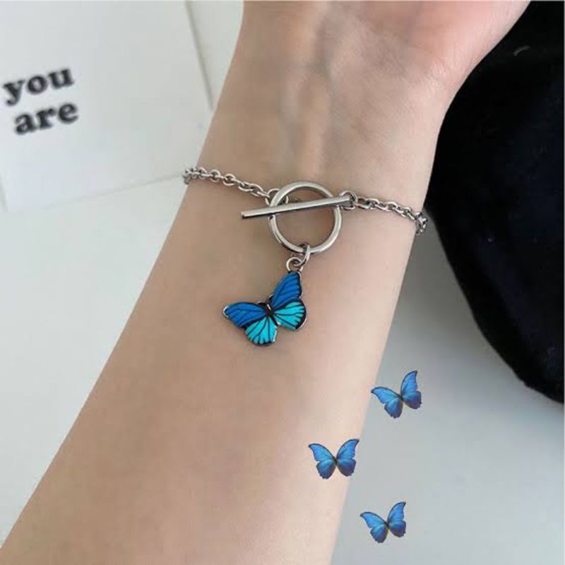 kalung gelang butterfly silver perhiasan korea