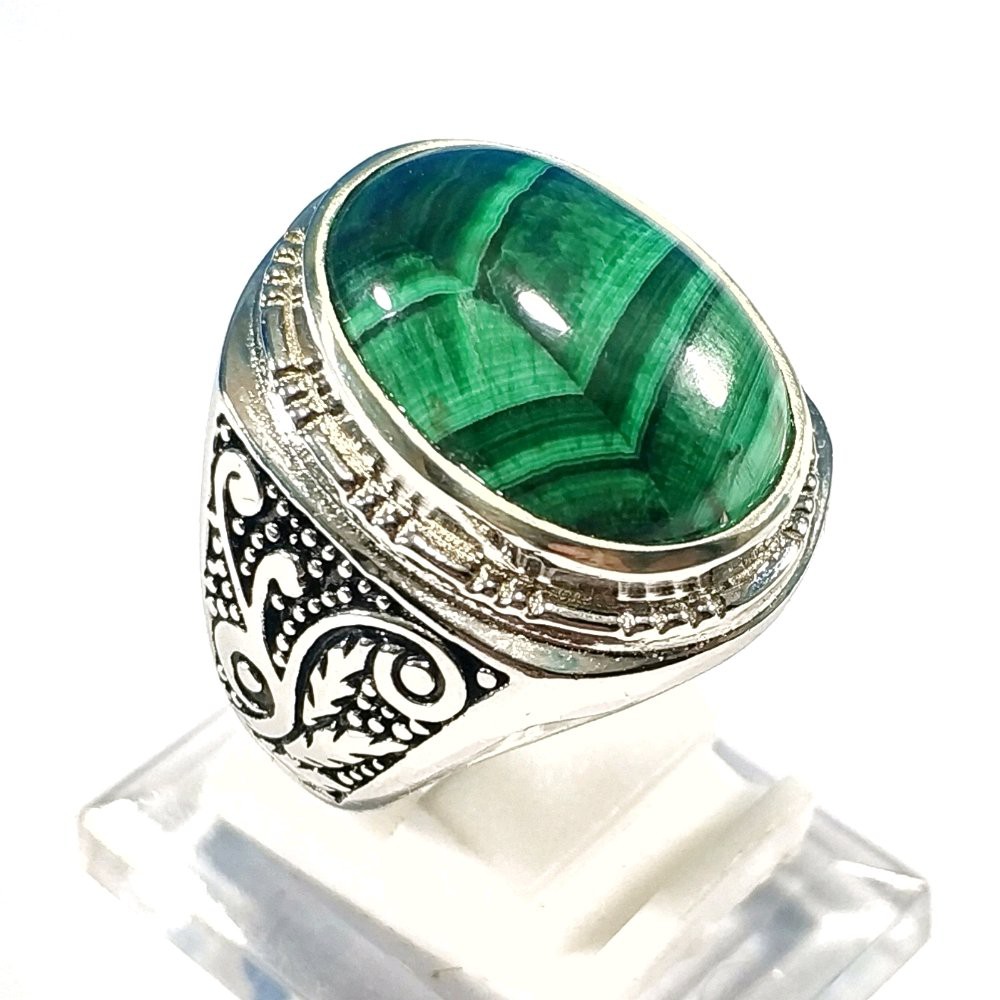 CINCIN BATU AKIK NATURAL MALACHITE MOTIF 3D