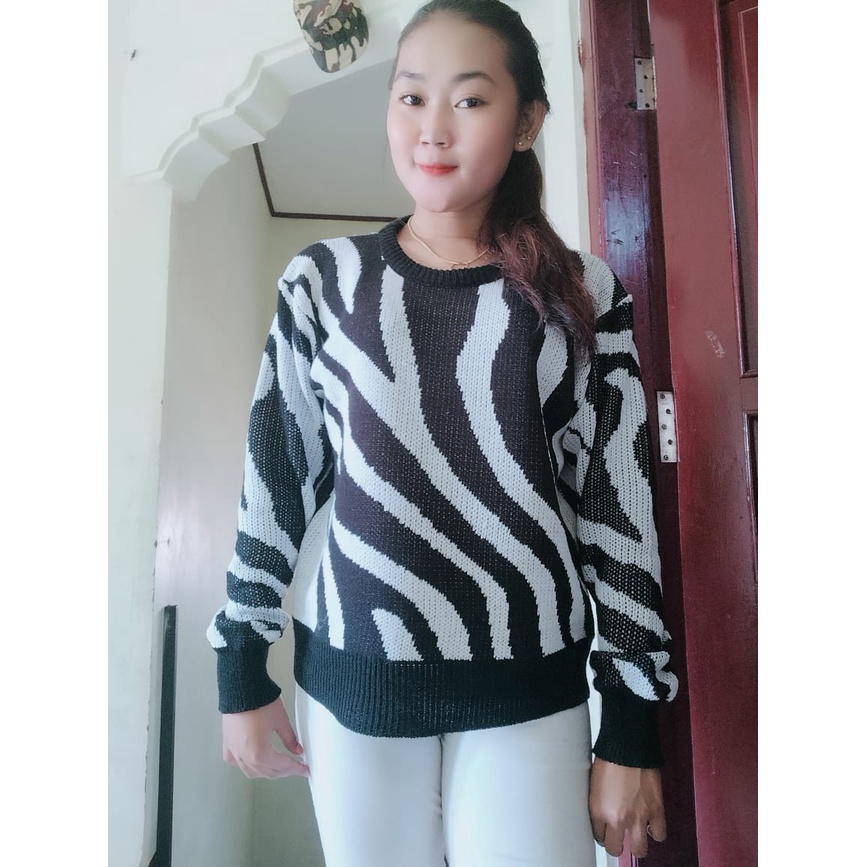 sweater zebra / rajut komputer /crewneck sweater / zebra allsize
