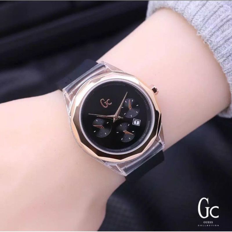 Jam tangan GC tanggal aktif tali kulit premium grosir ecer pria wanita unisex GC015