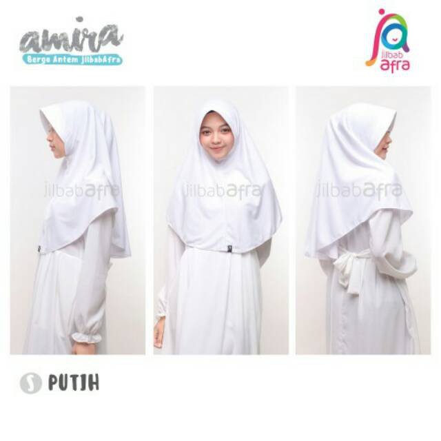 Jilbab Amira AFRA Bergo Pet Antem Hijab Dewasa Instan Bahan Kaos Adem-Putih