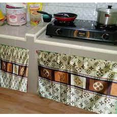 Tirai Kolong Kompor /Gorden Kolong Dapur Motif bunga Coklat