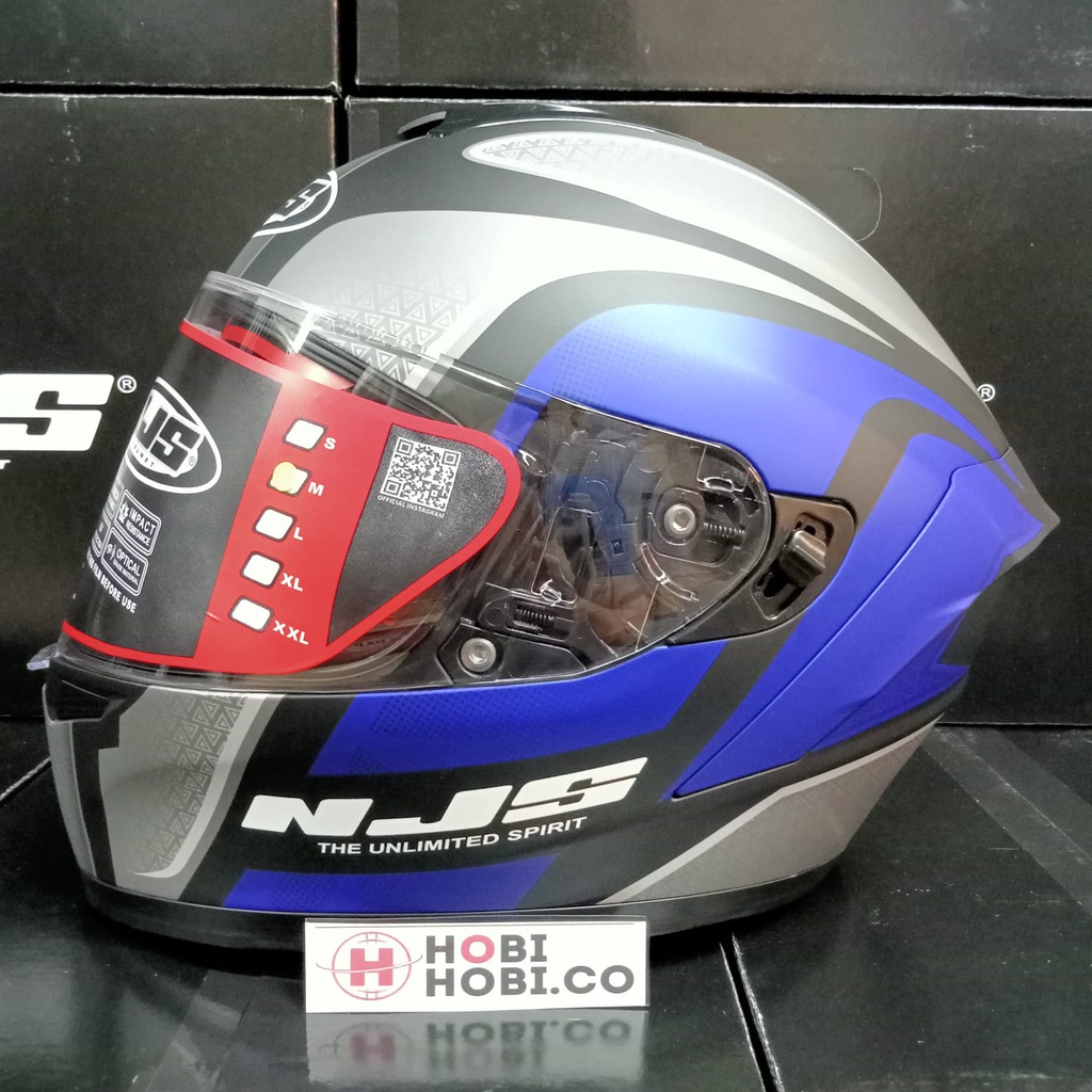HELM  FULLFACE NJS ZX1 TRICOLOR BLACK DOFF BLUE SILVER DOUBLE VISOR NJS ZX-1 ZX 1 ZX ONE ORIGINAL