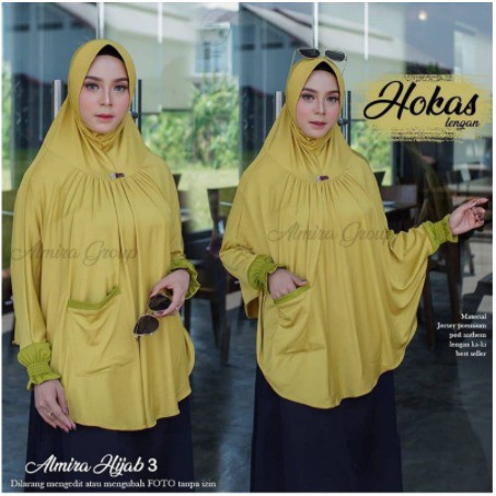 Hijab Lengan Panjang Kombinasi Bergo Tangan Jumbo Saku