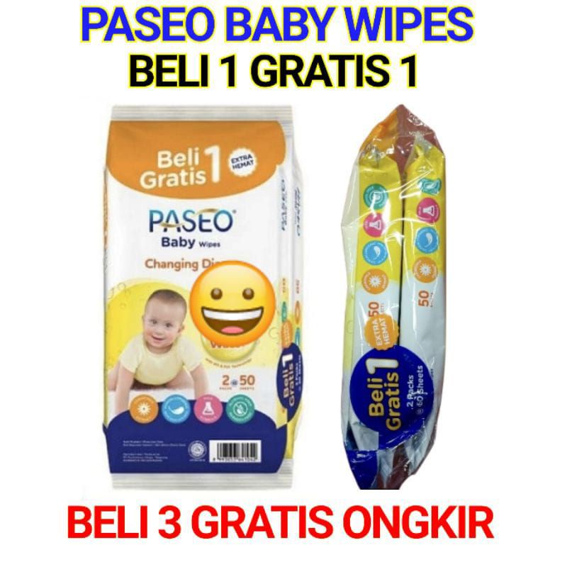 TISSUE TISU BASAH PASEO BABY WIPES 50 SHEET [BUY 1 GET 1]