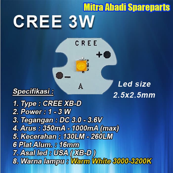 Bagus HPL 3W/High Power LED 3 Watt CREE XB-D Warm White diameter 16mm