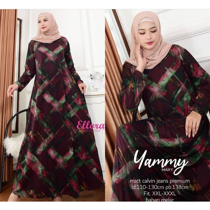 Yammy Maxy  - Gamis Calvin Jeans Terbaru Jumbo LD100-110 XL-4L / R.25 - 023-5914 / R.24 - 022-5975