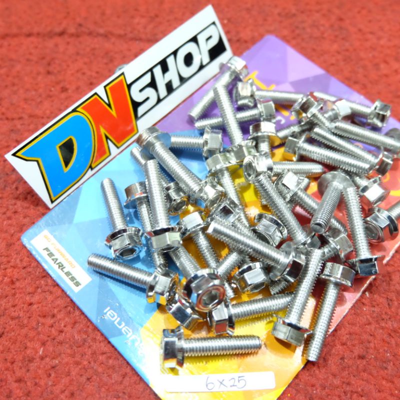 Probolt stainless heng 2 kunci M6x25 drat 10 panjang 25mm