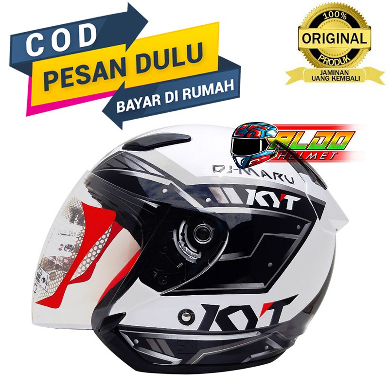 Jual KYT HELM KYT DJ MARU MOTIF 9 WHITE GUNMETAL HALF FACE SNI