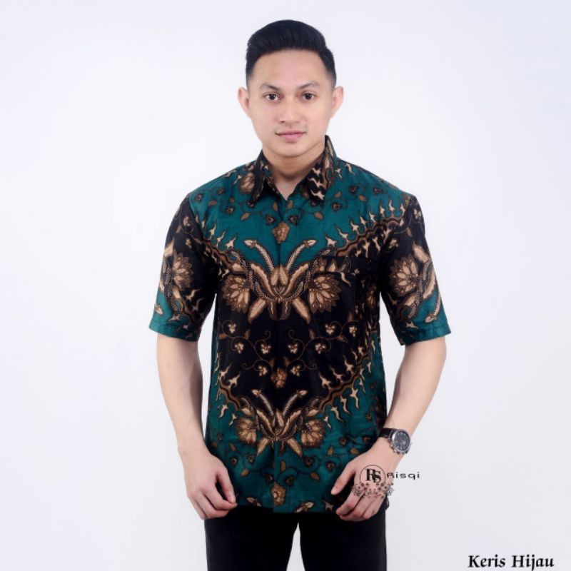 Couple Batik Ayah Dan Anak Laki-laki // Kemeja Batik Pria Dewasa Dan Anak Cowok Motif keris hijau size M L XL XXL 3L 4L 5L