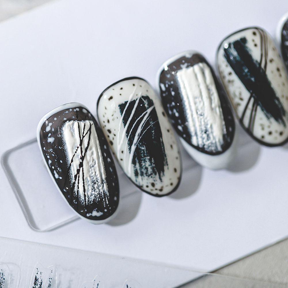 AUGUSTINA Agustina Huruf Nail Art Stiker 5D Relief Garis Pola Tidak Teratur Cinta Hati Bintang Perekat Diri DIY Dekorasi Kuku