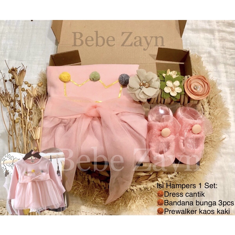 {BEBE ZAYN} Hampers baby/ hampers bayi/ baby gift/ kado bayi/ baby newborn/ Baby Girl/ Flowery Dress Set-Queen Lace Pink